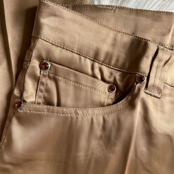 NWT Golden Khaki Nude Satin Shiny Flare Pants - Picture 5 of 14